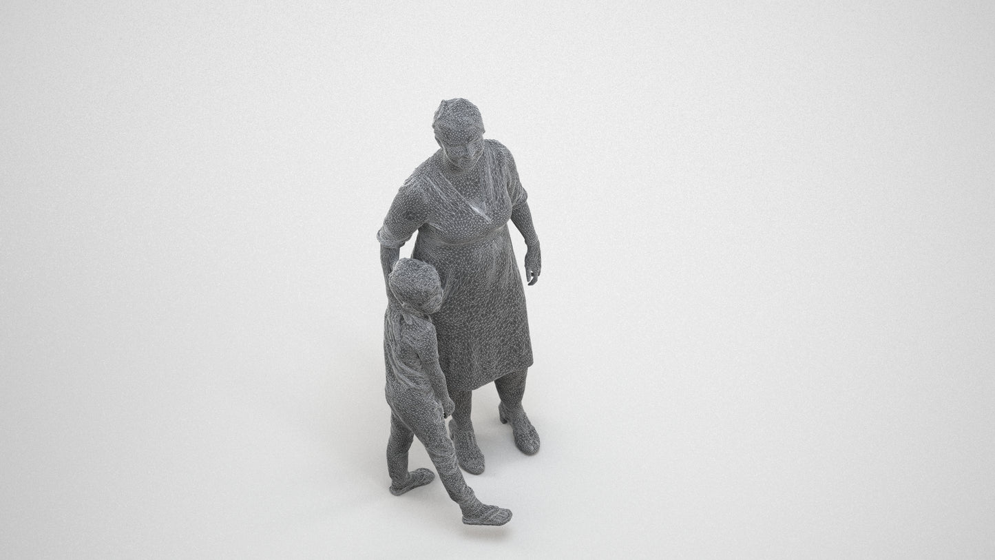 photogrammetry 3D girl casual kids, realistic human model archviz FBX, wireframe three-quarter view