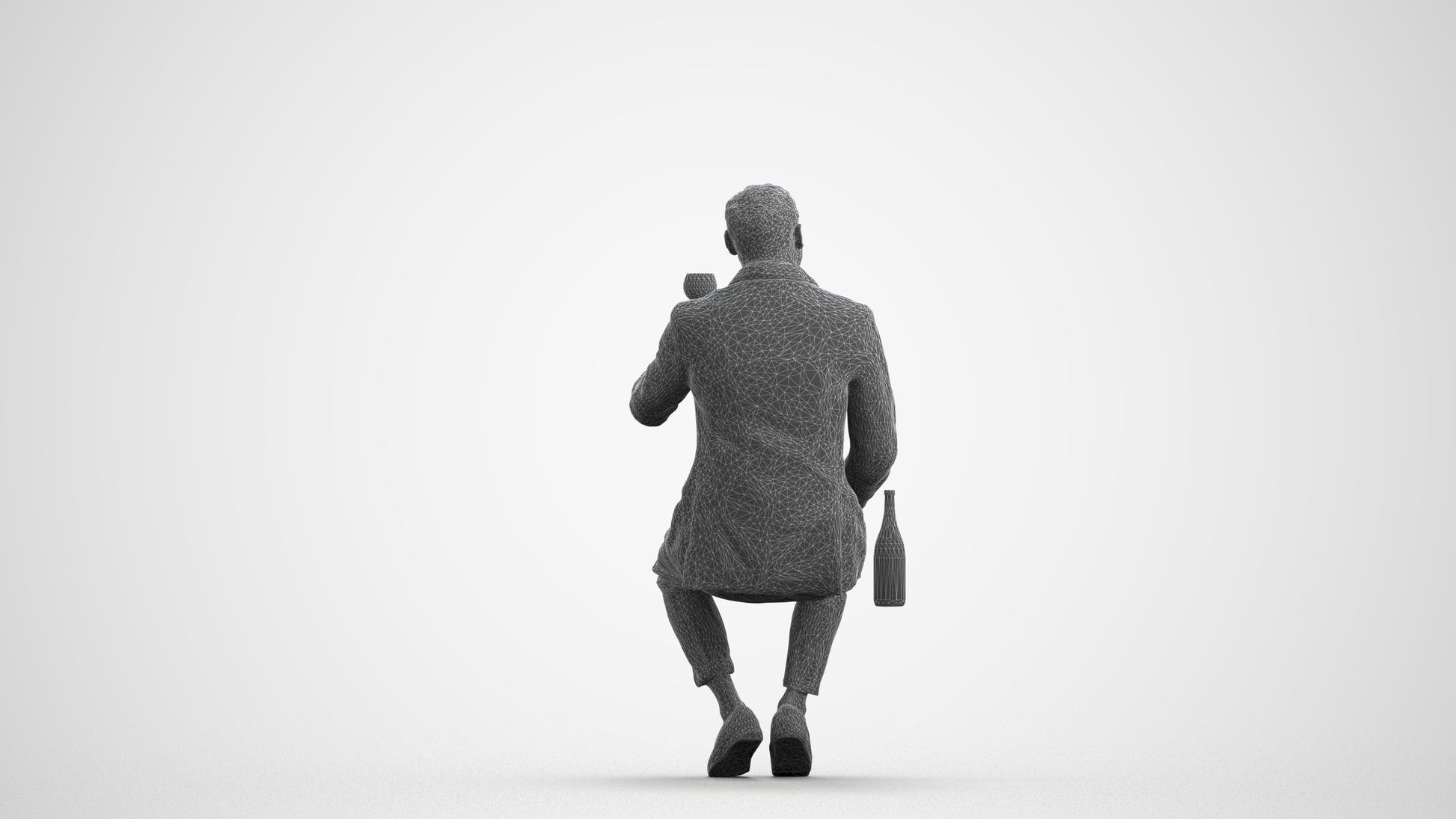 scanned 3D man casual cycling, photogrammetry people for Enscape and V-Ray, wireframe front view