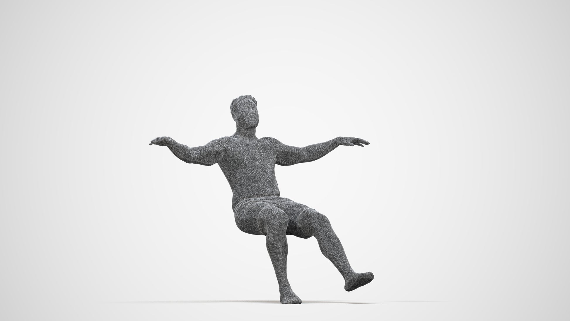 3D human model man pool, photogrammetry scanned person for archviz, wireframe back view