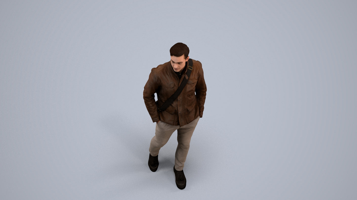 3D people model man casual walking, scanned human for 3ds Max rendering, back view render