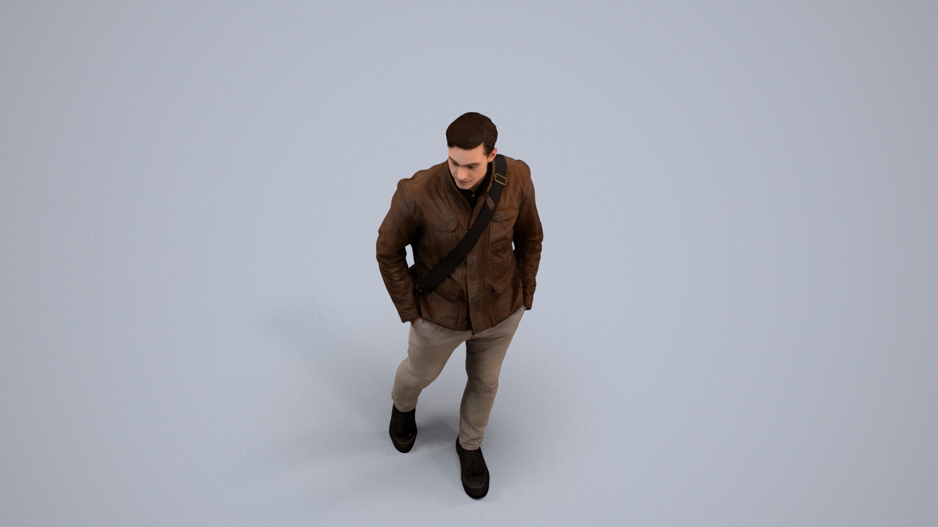 3D people model man casual walking, scanned human for 3ds Max rendering, back view render