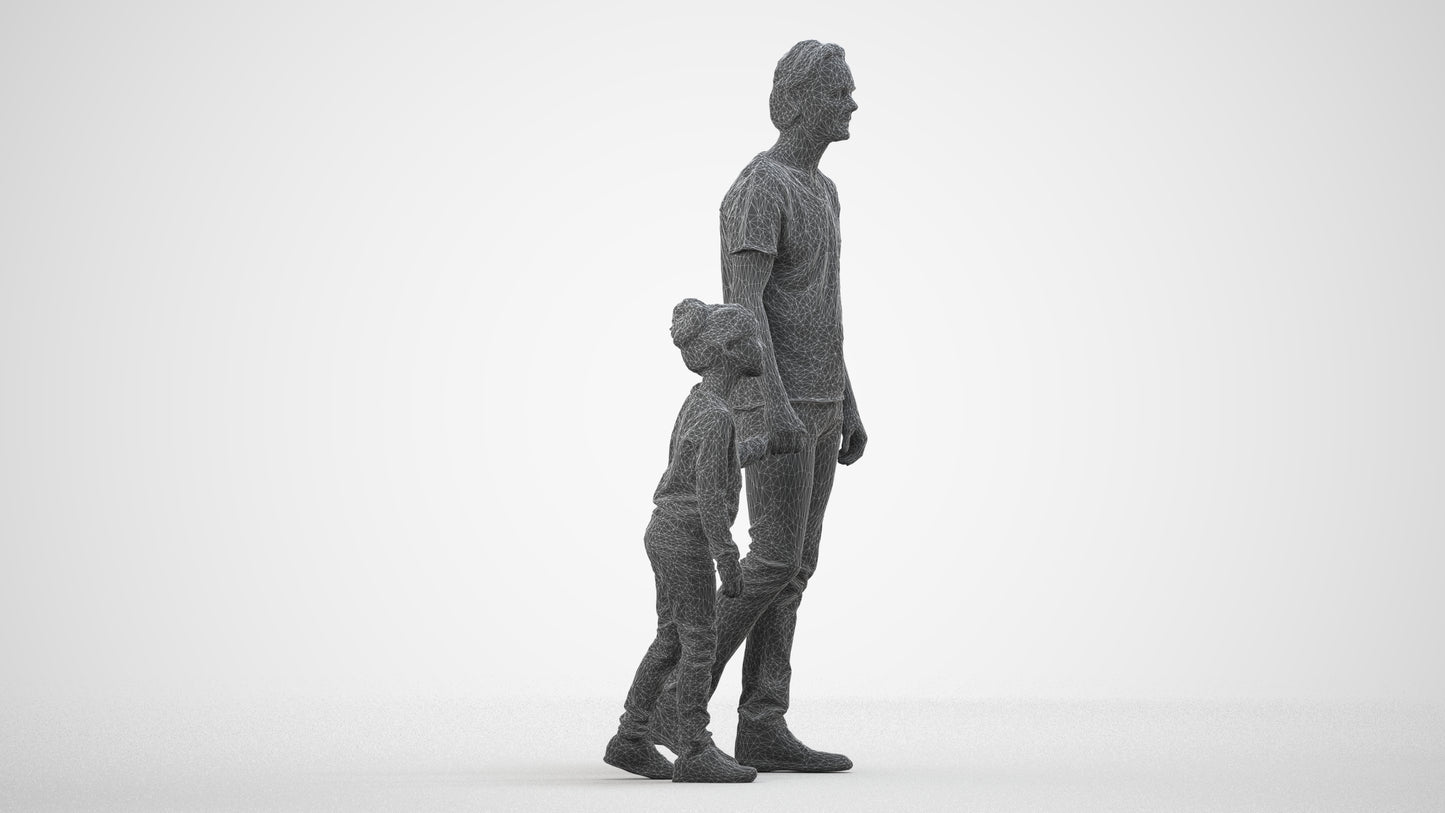 3D people model boy casual kids, scanned human for 3ds Max rendering, wireframe side view