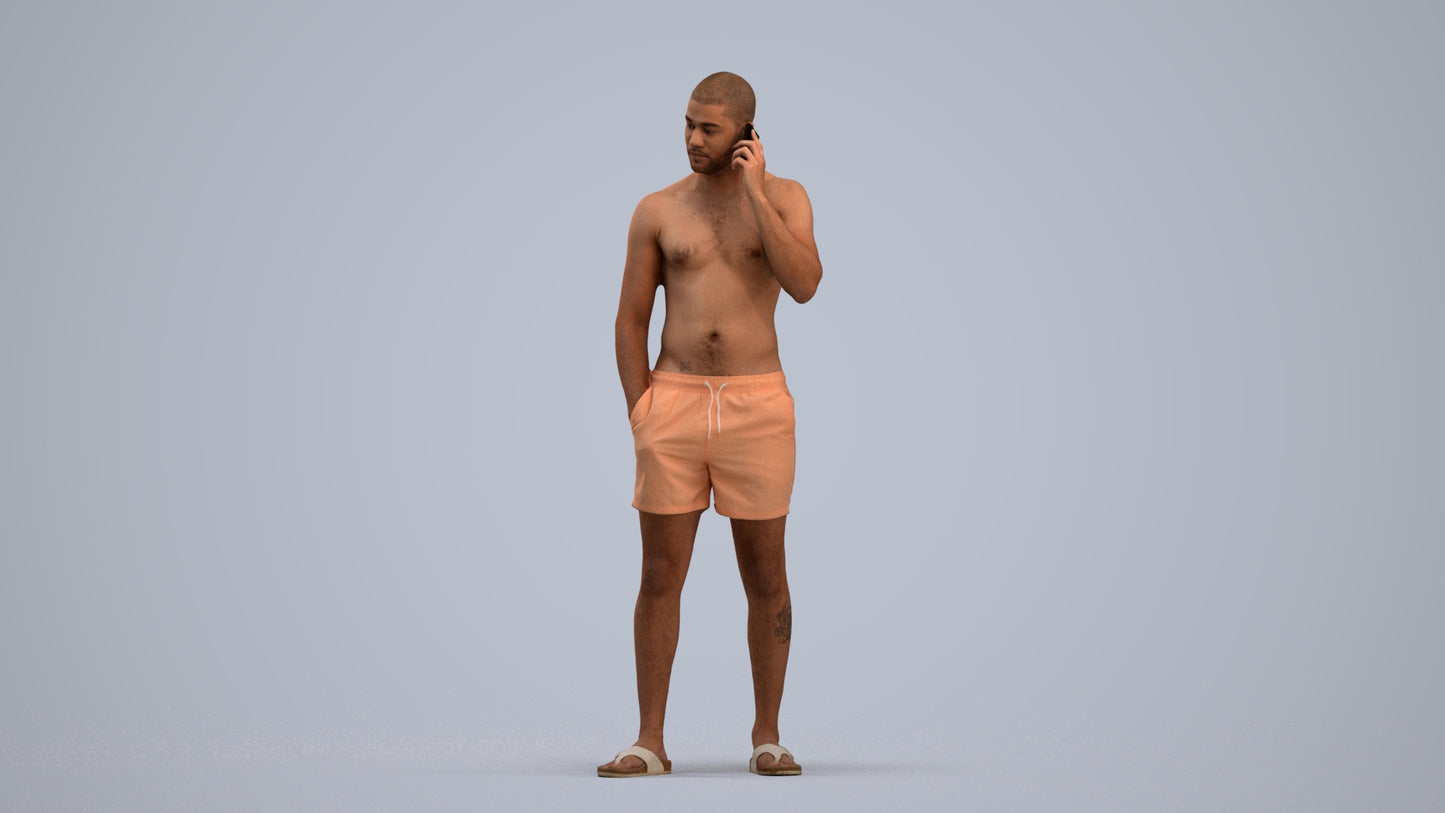 realistic 3D human man pool, archviz people FBX OBJ for Blender, standing pose render