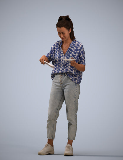 scanned 3D woman casual standing, photogrammetry people for Enscape and V-Ray