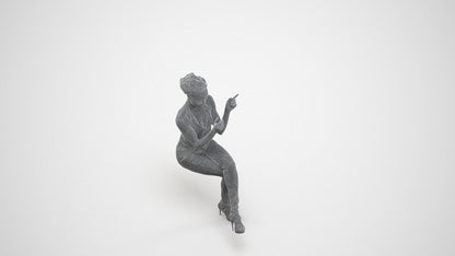 3D scanned woman sitting casual, photorealistic archviz people for Enscape and SketchUp, wireframe three-quarter view