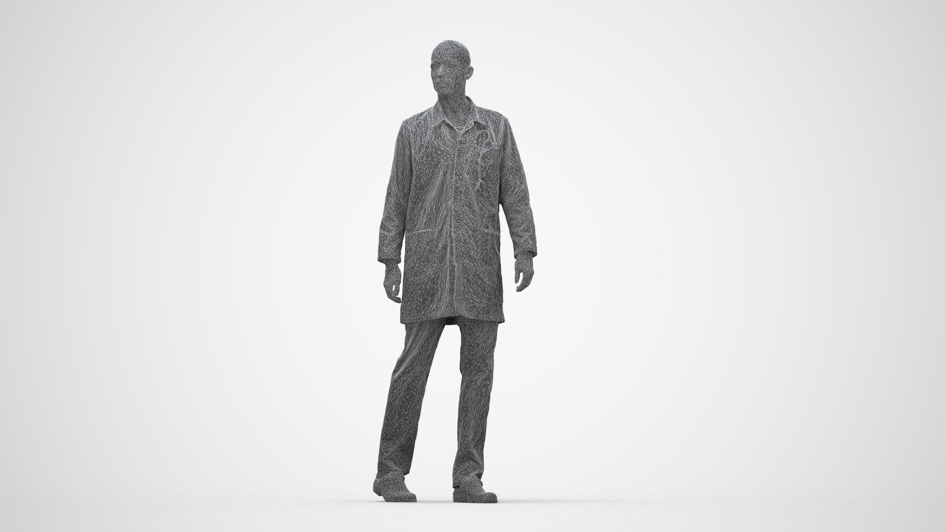 realistic 3D man medical, scanned archviz people for Blender and 3ds Max, wireframe back view