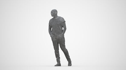 3D scanned man walking casual, photorealistic archviz people for Enscape and SketchUp, wireframe back view