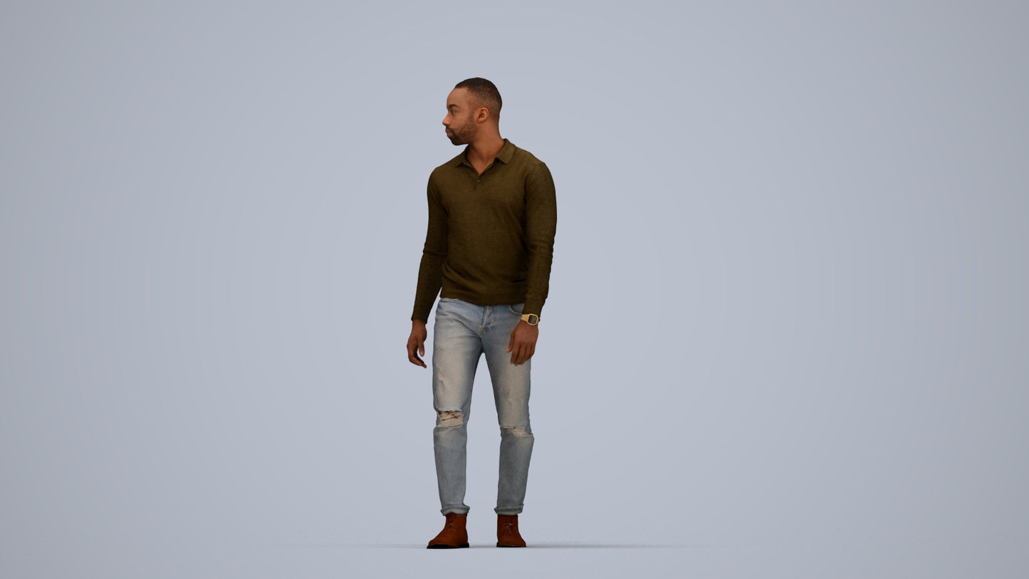 photogrammetry 3D man casual walking, realistic human model archviz FBX, top-down view render