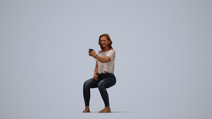 realistic 3D human woman casual sitting, archviz people FBX OBJ for Blender, top-down view render