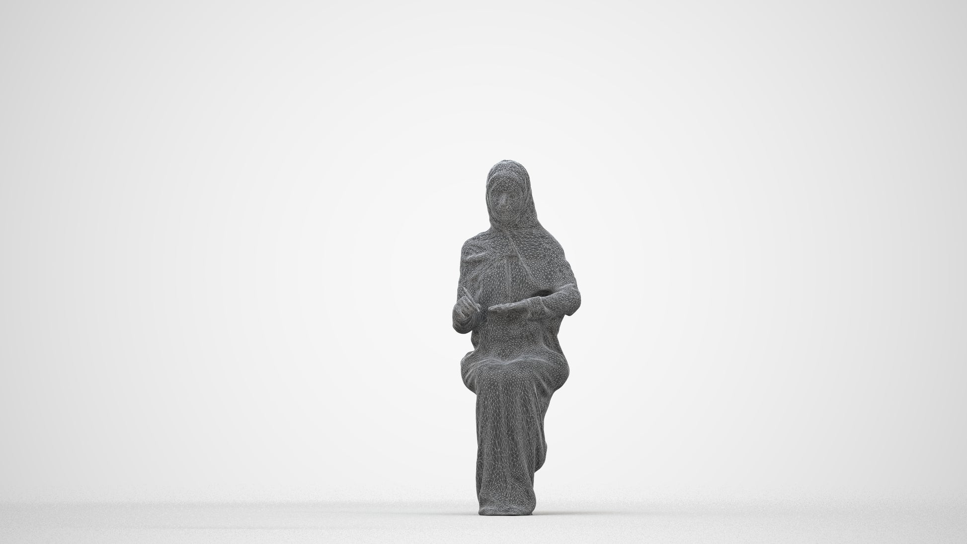photogrammetry 3D woman sitting, realistic human model archviz FBX, wireframe back view