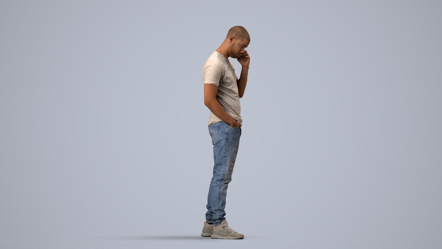 realistic 3D people man casual standing, render-ready for V-Ray and Corona, FBX OBJ, side view render