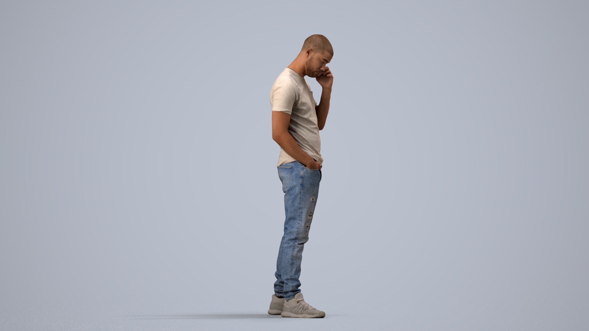 realistic 3D people man casual standing, render-ready for V-Ray and Corona, FBX OBJ, side view render