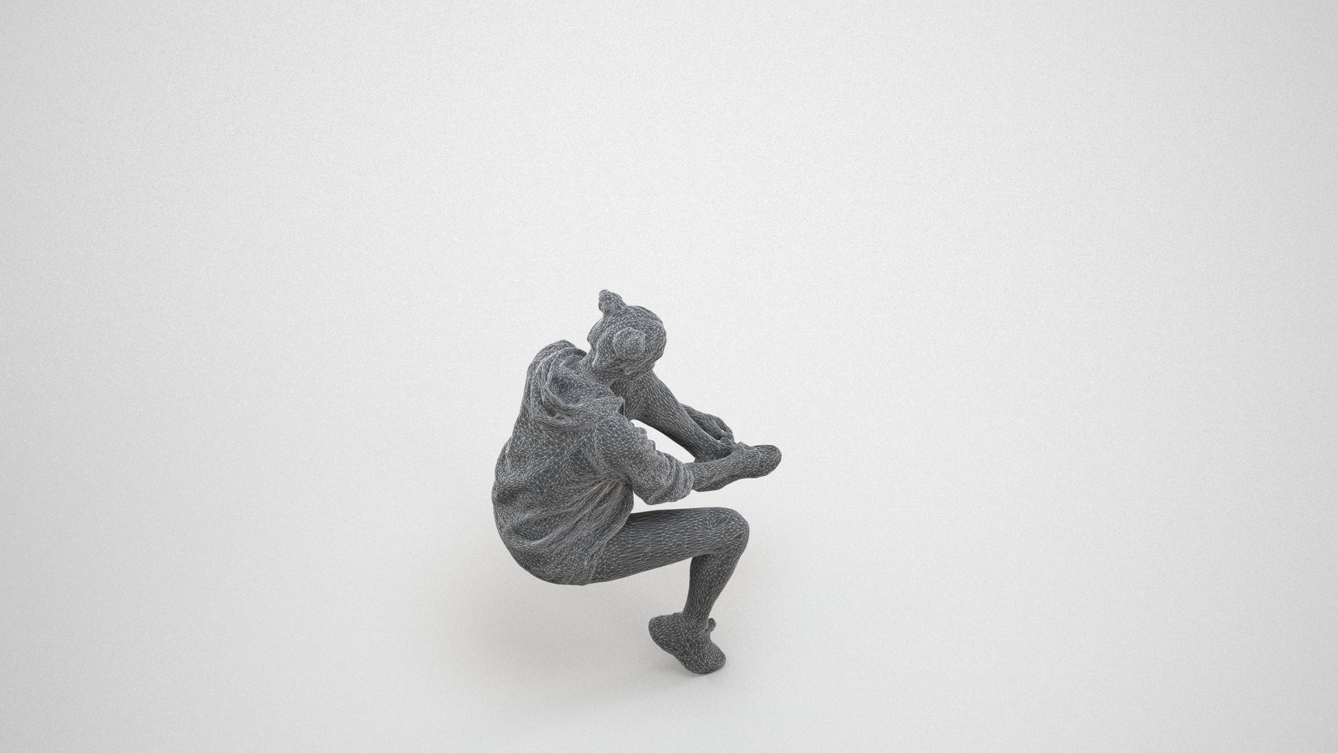 3D people model woman casual sitting, scanned human for 3ds Max rendering, wireframe three-quarter view