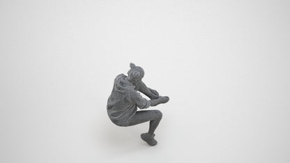 3D people model woman casual sitting, scanned human for 3ds Max rendering, wireframe three-quarter view