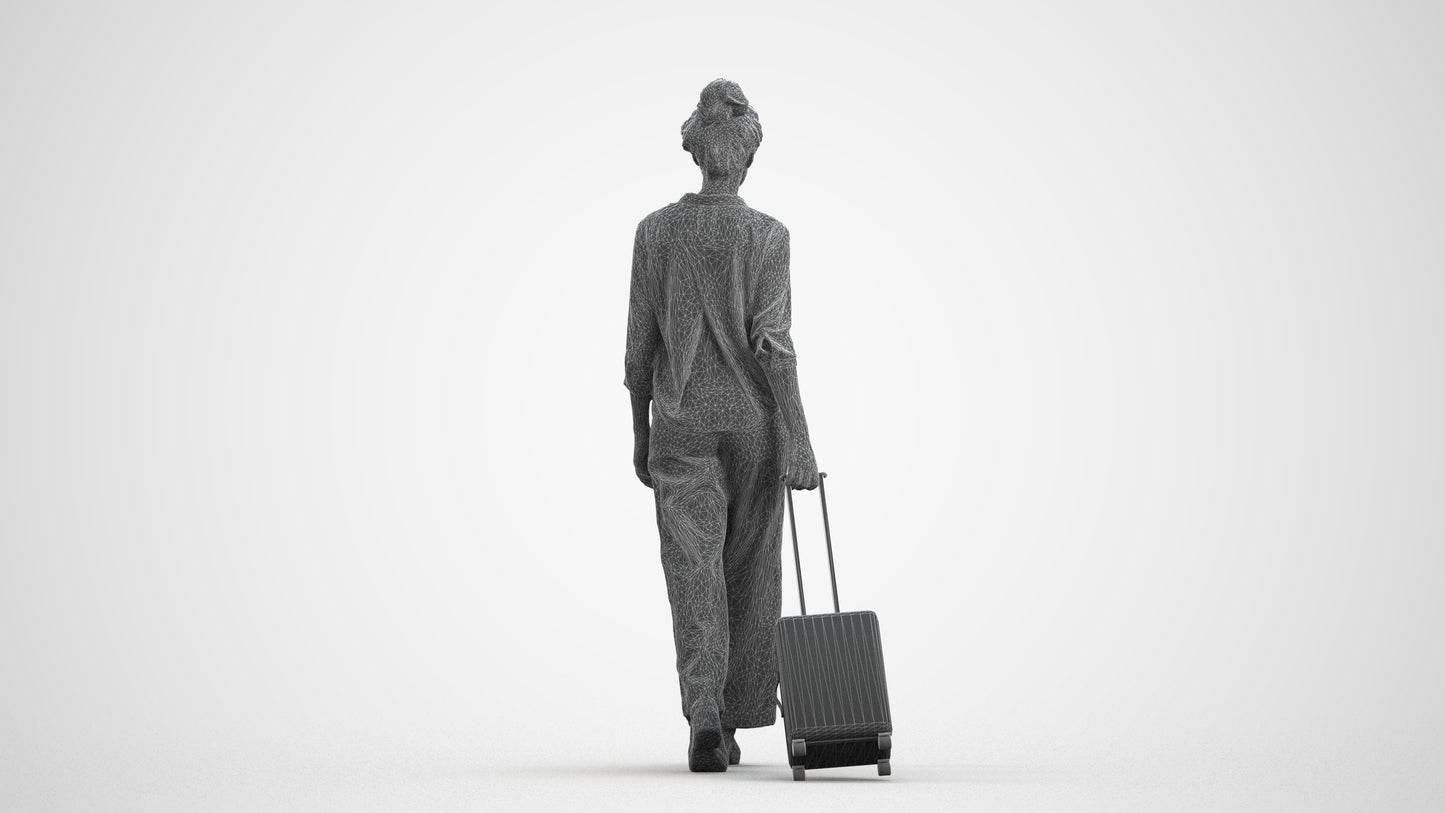 photogrammetry 3D woman casual walking, realistic human model archviz FBX, wireframe front view
