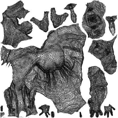 3D human model woman business sitting, photogrammetry scanned person for archviz, wireframe top-down view