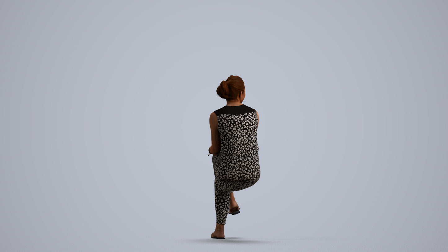 photogrammetry 3D woman casual sitting, realistic human model archviz FBX, front view render