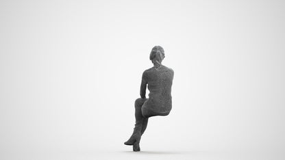 realistic 3D people senior woman casual sitting, render-ready for V-Ray and Corona, FBX OBJ, wireframe front view
