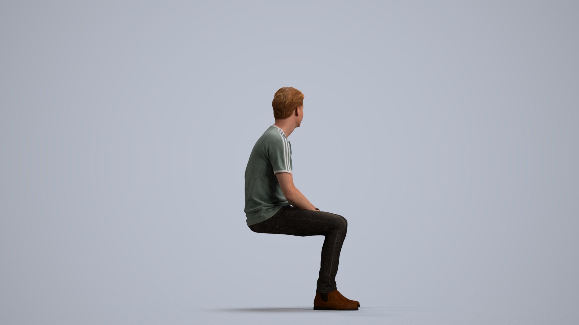 realistic 3D human man casual sitting, archviz people FBX OBJ for Blender, front view render