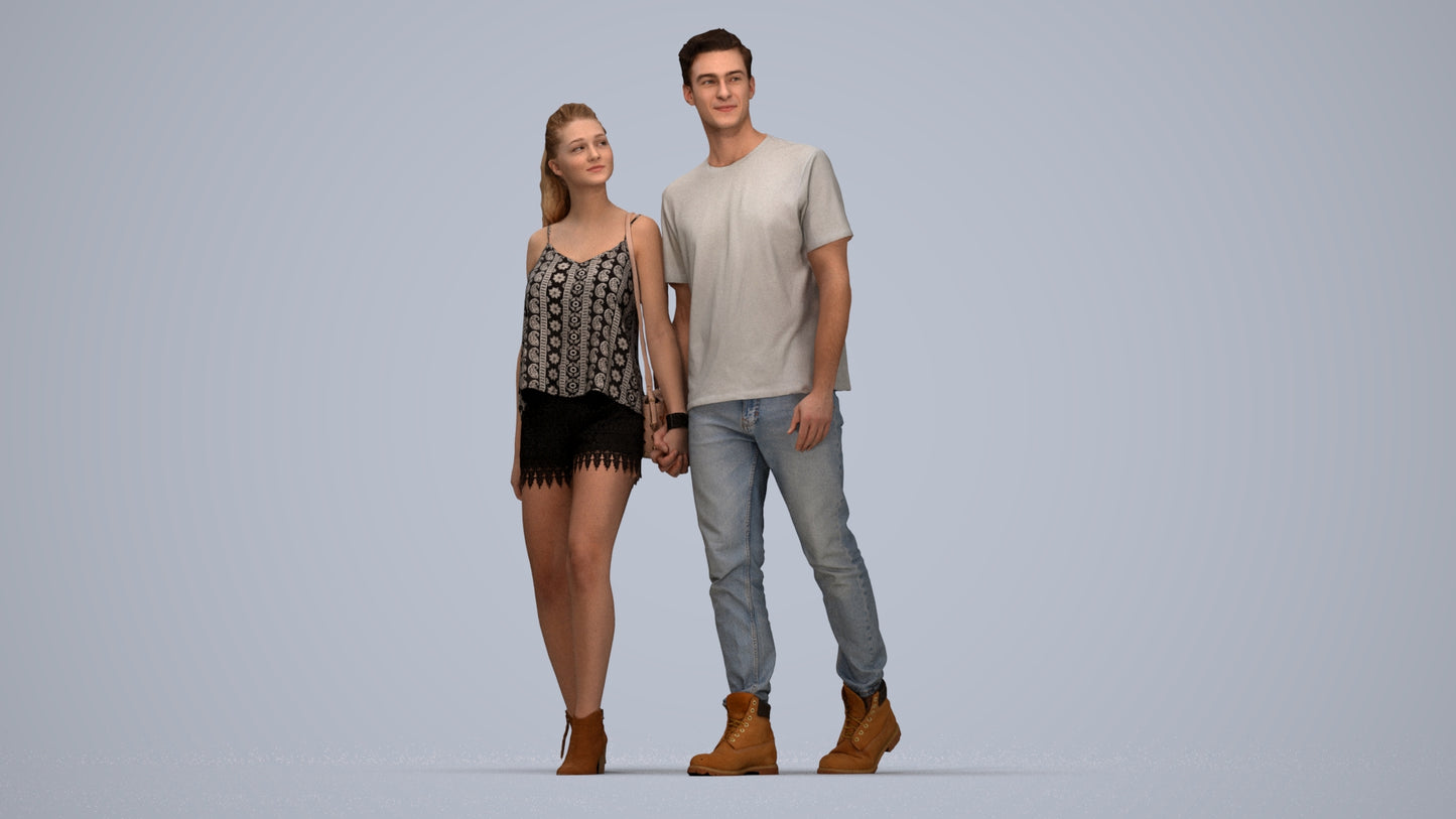 realistic 3D woman casual couple, scanned archviz people for Blender and 3ds Max, top-down view render