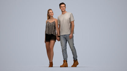 realistic 3D woman casual couple, scanned archviz people for Blender and 3ds Max, top-down view render