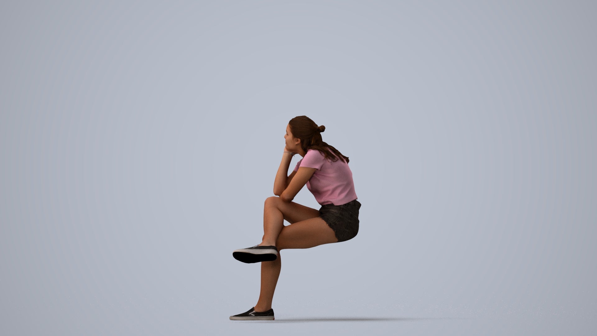 realistic 3D human girl casual kids, archviz people FBX OBJ for Blender, three-quarter view render