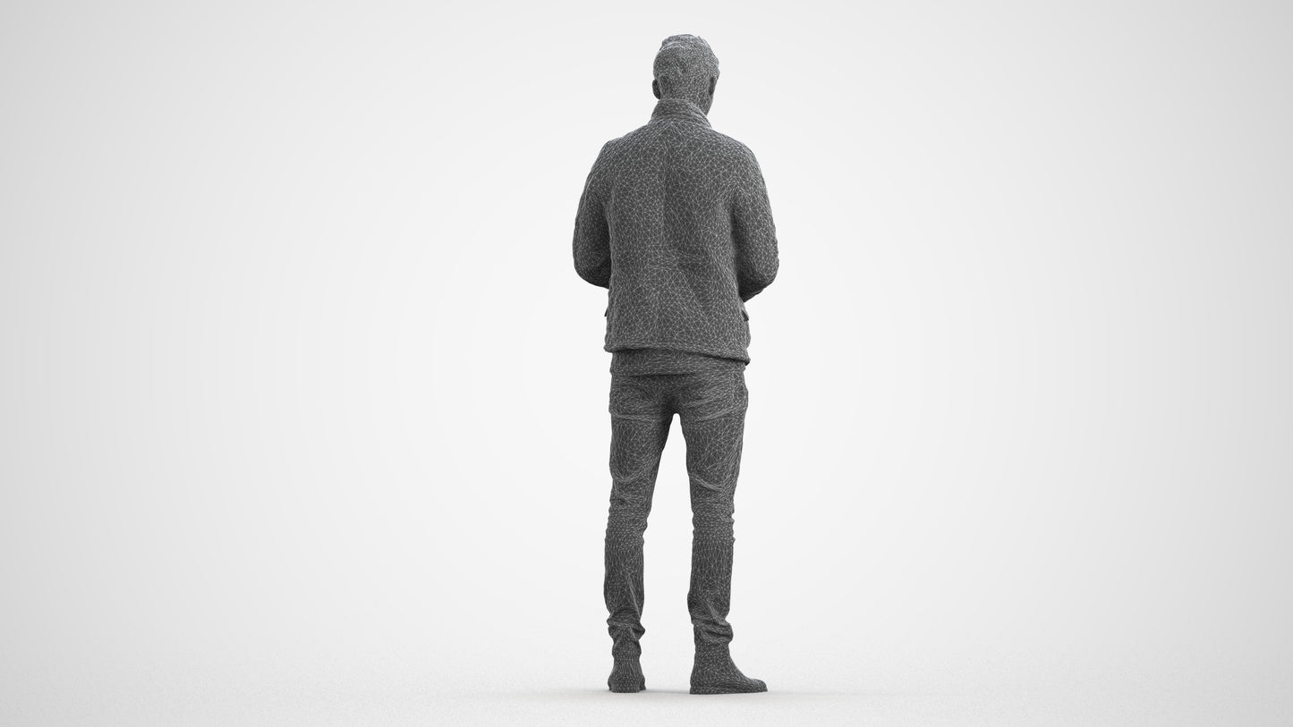 realistic 3D people man casual standing, render-ready for V-Ray and Corona, FBX OBJ, wireframe front view