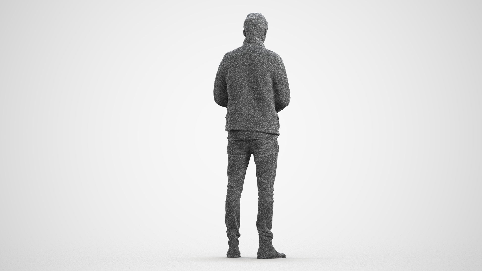 realistic 3D people man casual standing, render-ready for V-Ray and Corona, FBX OBJ, wireframe front view