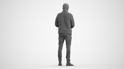 realistic 3D people man casual standing, render-ready for V-Ray and Corona, FBX OBJ, wireframe front view