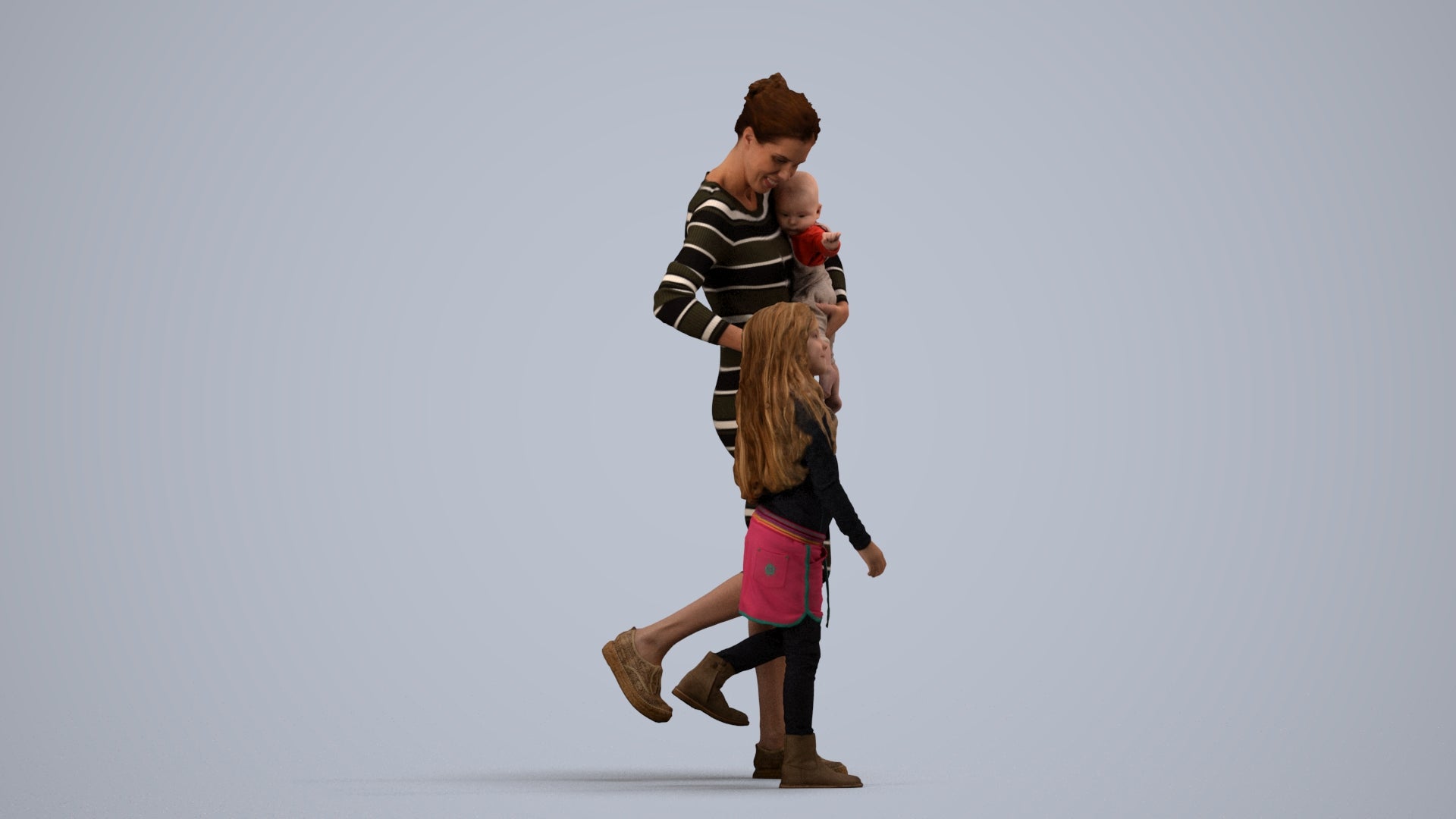 realistic 3D people girl casual kids, render-ready for V-Ray and Corona, FBX OBJ, side view render