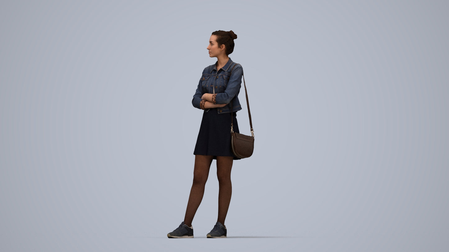 photogrammetry 3D woman casual standing, realistic human model archviz FBX, top-down view render