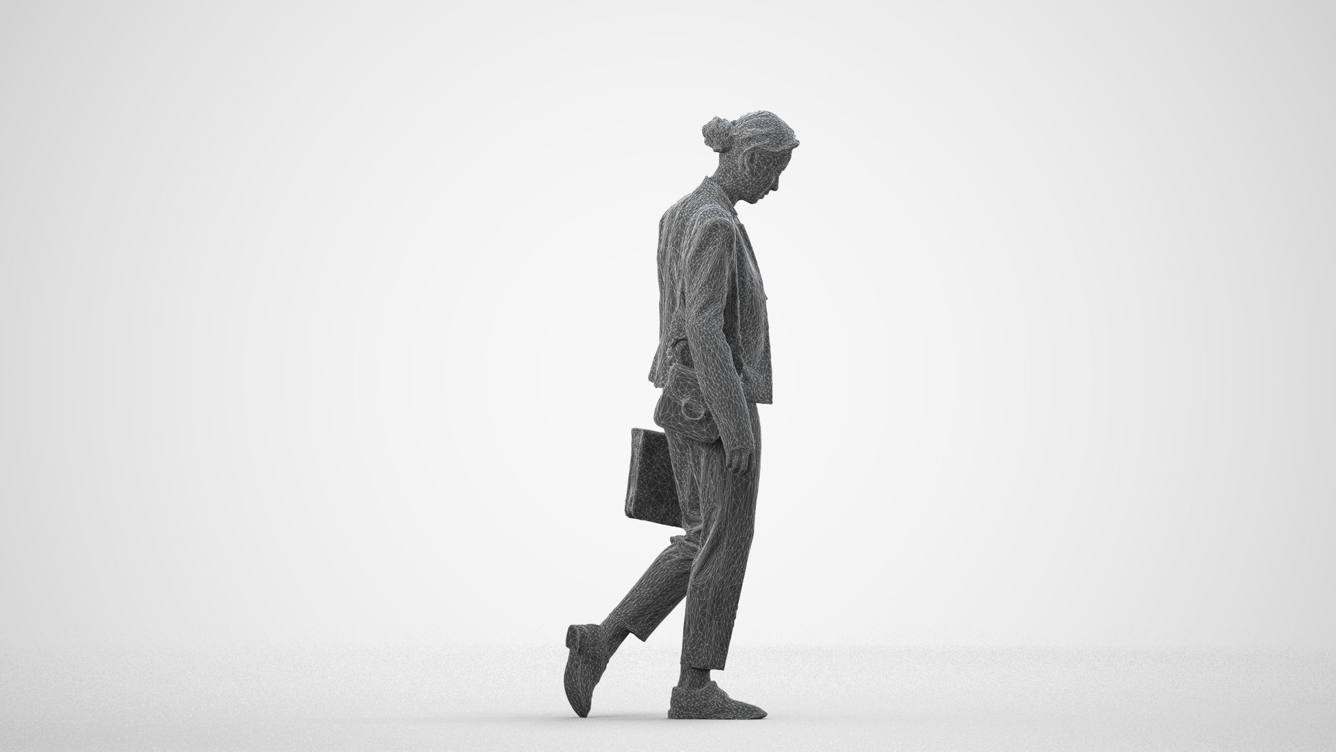 scanned 3D woman business walking, photogrammetry people for Enscape and V-Ray, wireframe side view