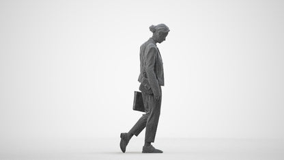 scanned 3D woman business walking, photogrammetry people for Enscape and V-Ray, wireframe side view