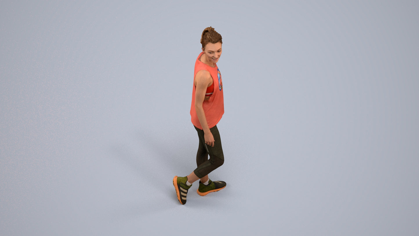 3D human model woman sport, photogrammetry scanned person for archviz, back view render