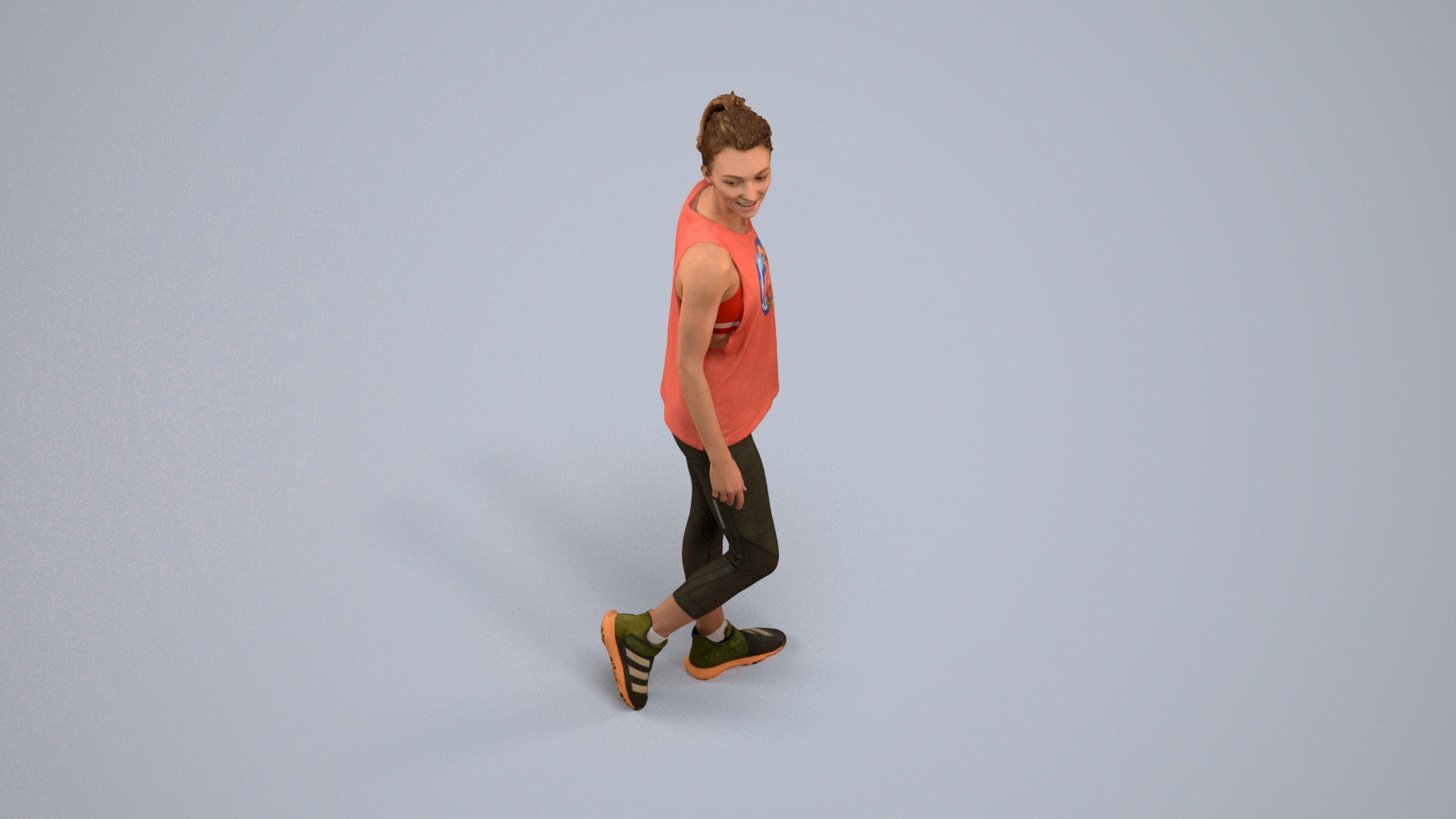 3D human model woman sport, photogrammetry scanned person for archviz, back view render