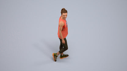 3D human model woman sport, photogrammetry scanned person for archviz, back view render