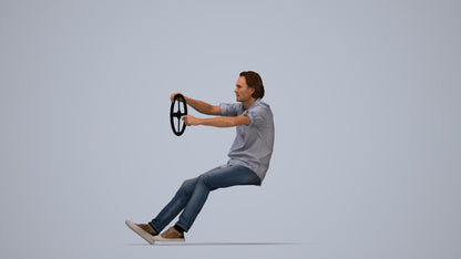 realistic 3D man casual driving, scanned archviz people for Blender and 3ds Max, top-down view render