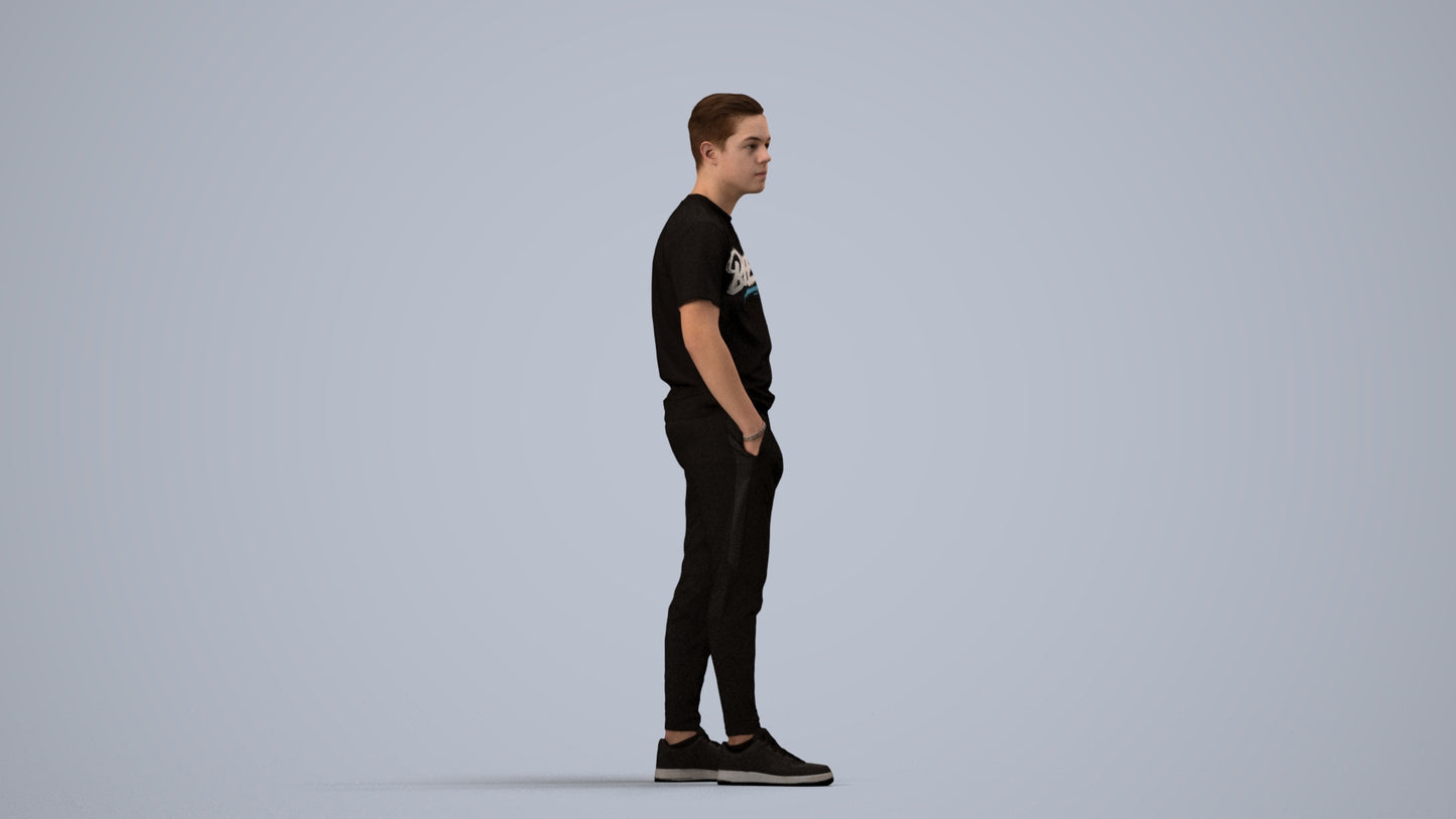 photogrammetry 3D boy casual kids, realistic human model archviz FBX, side view render