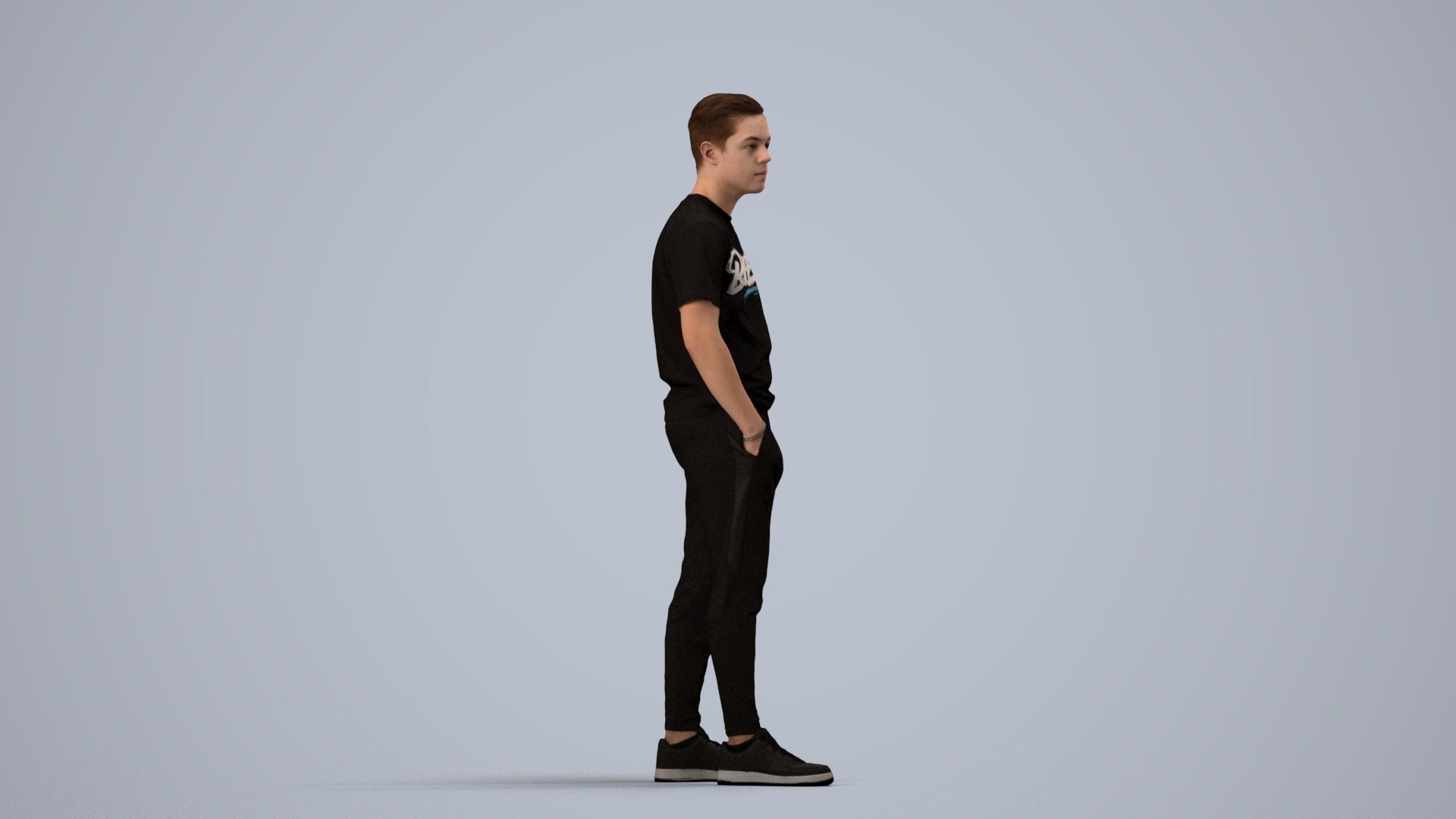 photogrammetry 3D boy casual kids, realistic human model archviz FBX, side view render
