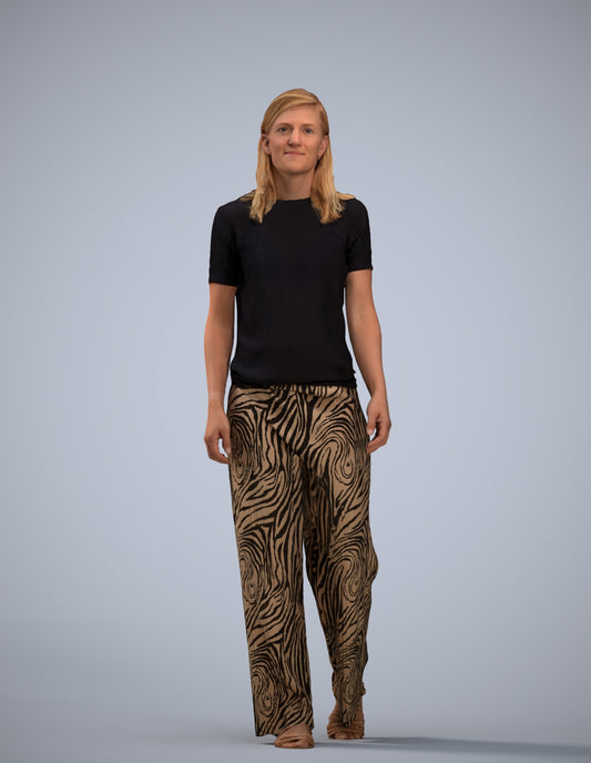 3D scanned woman walking casual, photorealistic archviz people for Enscape and SketchUp