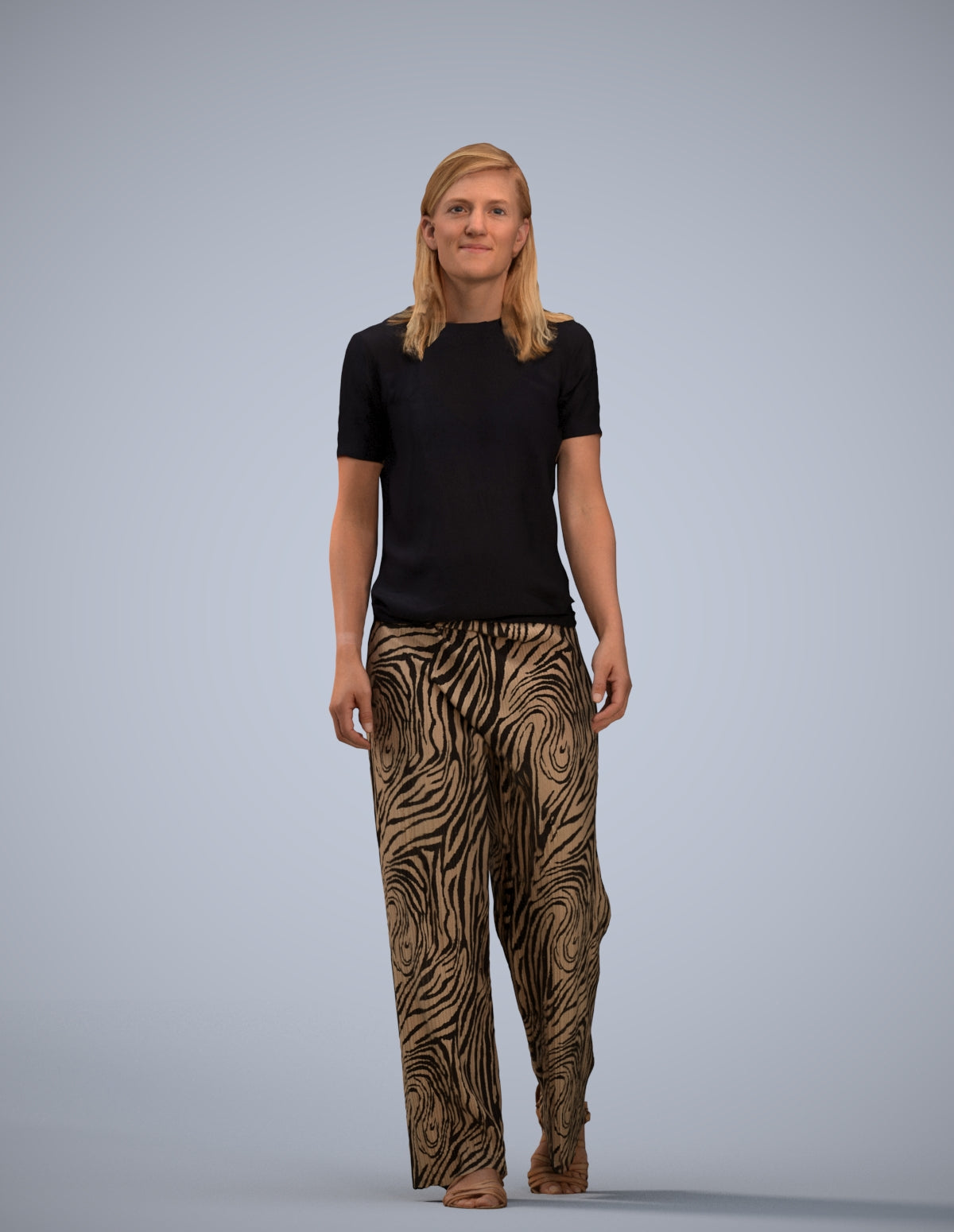 3D scanned woman walking casual, photorealistic archviz people for Enscape and SketchUp