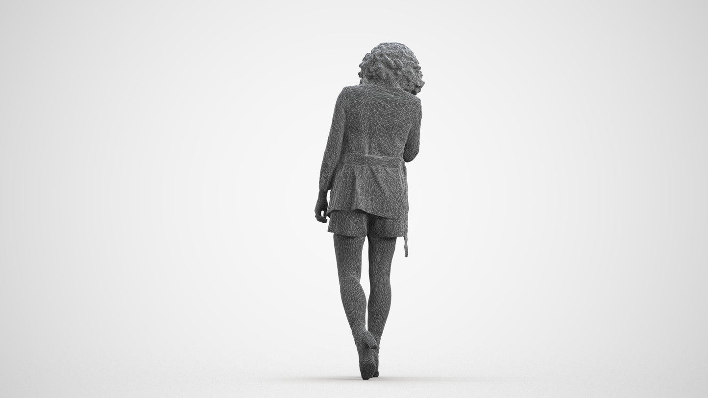 3D scanned woman walking business, photorealistic archviz people for Enscape and SketchUp, wireframe front view