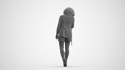 3D scanned woman walking business, photorealistic archviz people for Enscape and SketchUp, wireframe front view