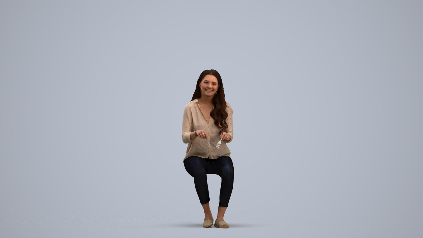 scanned 3D woman casual sitting, photogrammetry people for Enscape and V-Ray, standing pose render
