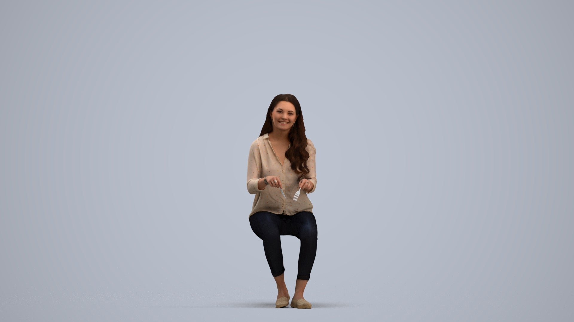 scanned 3D woman casual sitting, photogrammetry people for Enscape and V-Ray, standing pose render