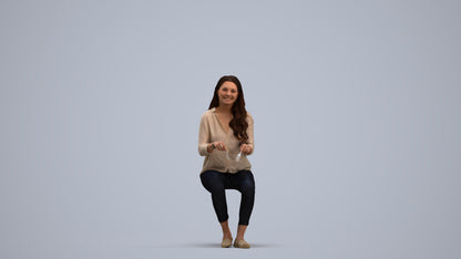 scanned 3D woman casual sitting, photogrammetry people for Enscape and V-Ray, standing pose render