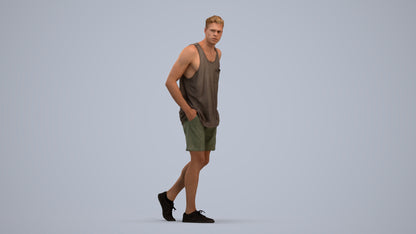 3D human model woman casual walking, photogrammetry scanned person for archviz, standing pose render