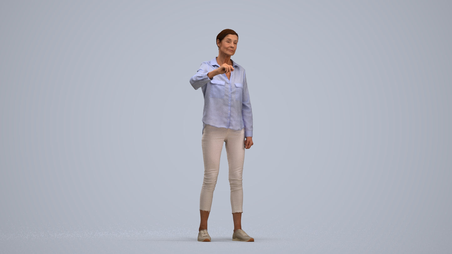 3D scanned senior woman standing casual, photorealistic archviz people for Enscape and SketchUp, standing pose render