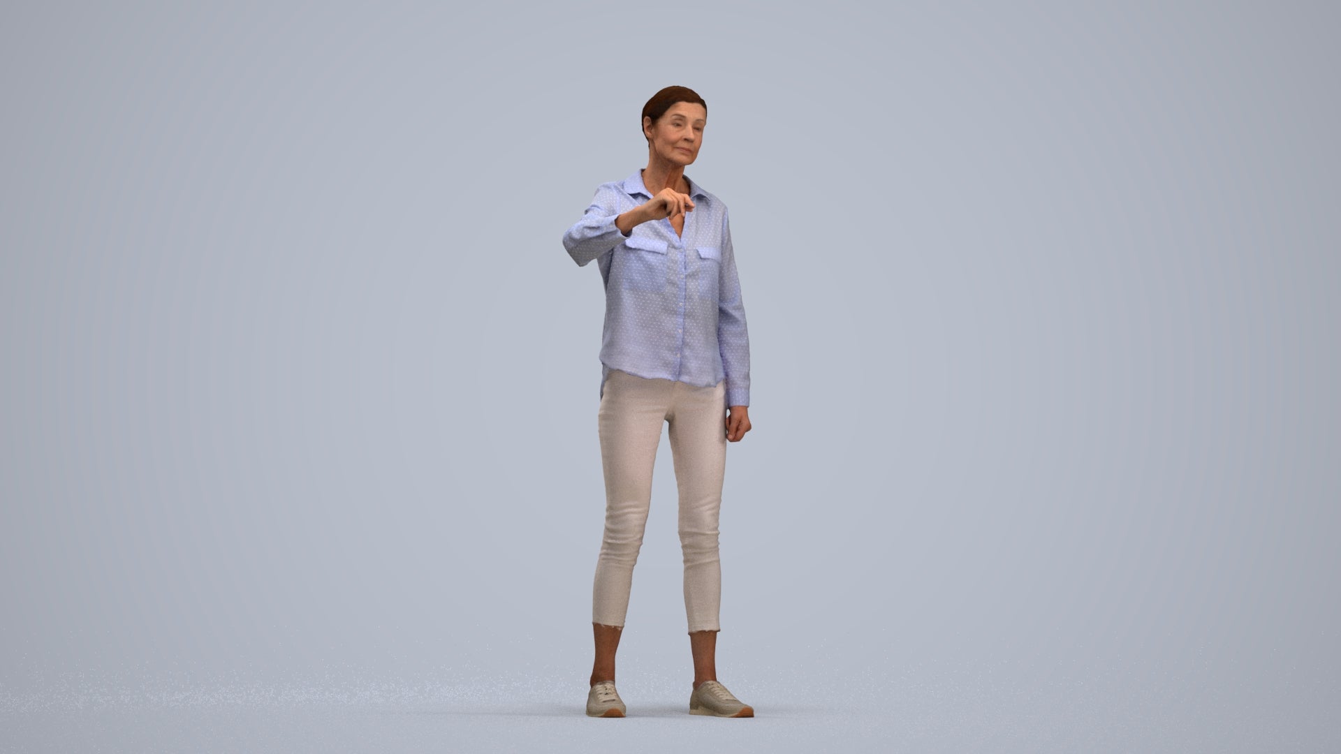 3D scanned senior woman standing casual, photorealistic archviz people for Enscape and SketchUp, standing pose render