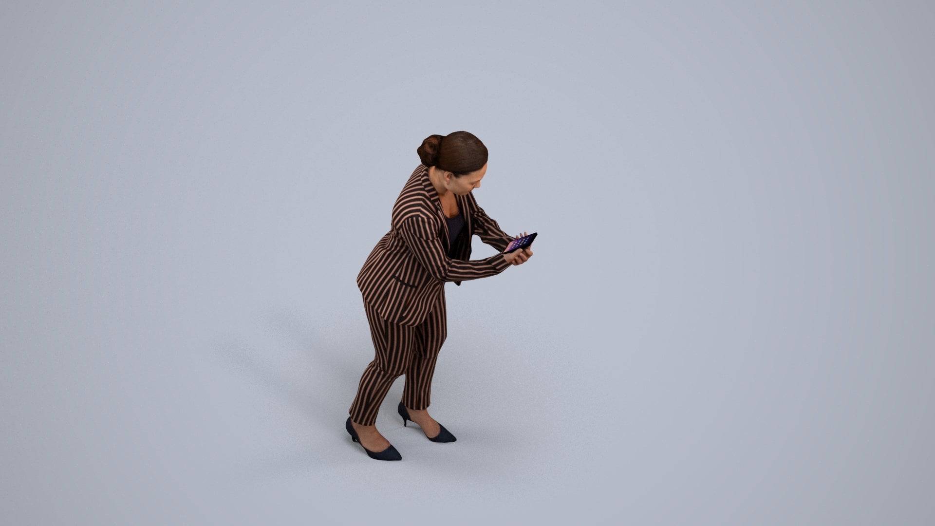 realistic 3D human woman business standing, archviz people FBX OBJ for Blender, back view render